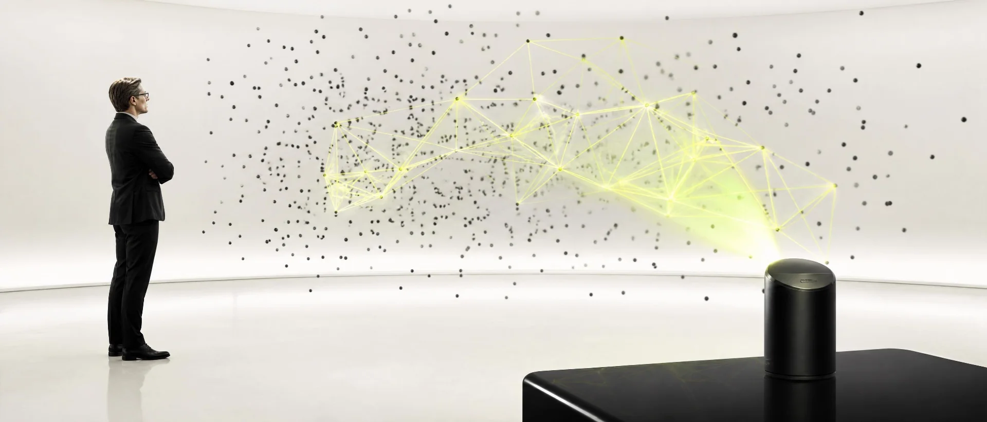 Investor observing an AI-driven data visualization